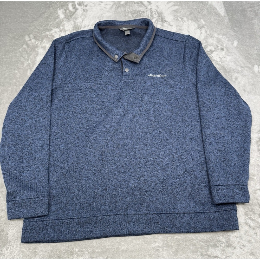 Eddie Bauer Pullover Sweatshirt Mens 2XL XXL Blue Snap Jacket Sweater Hiking EUC